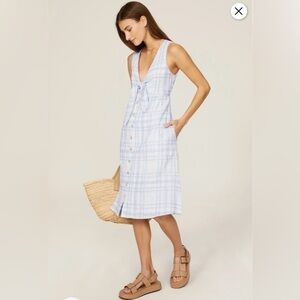 Blue and White Sleeveless Plunge Sundress